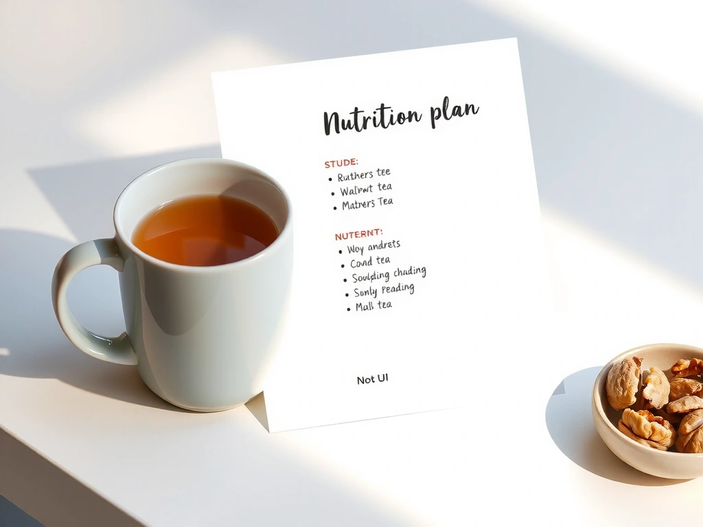 Detailaufnahme eines Ernährungsplans auf einem minimalistischen Schreibtisch